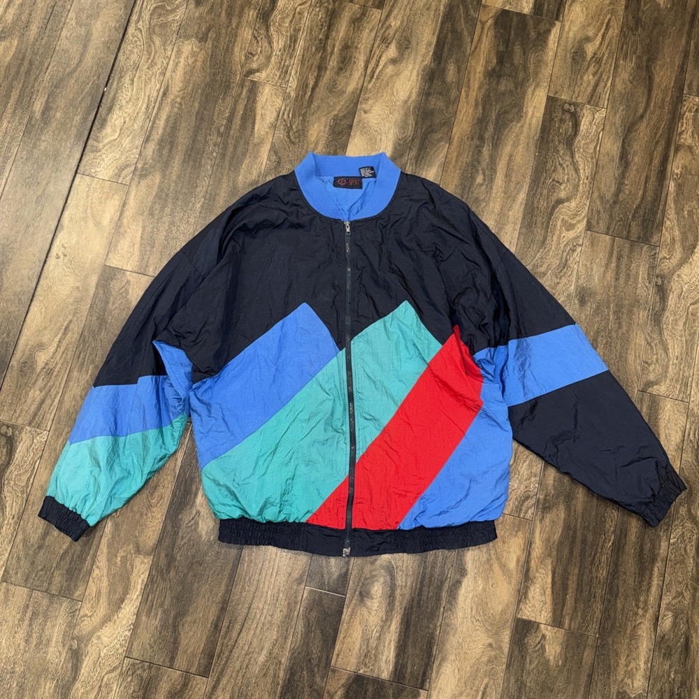 Vintage Roundtree And Yorke Sport Color‎ Block Full-Zip Windbreaker Jacket SZ XL